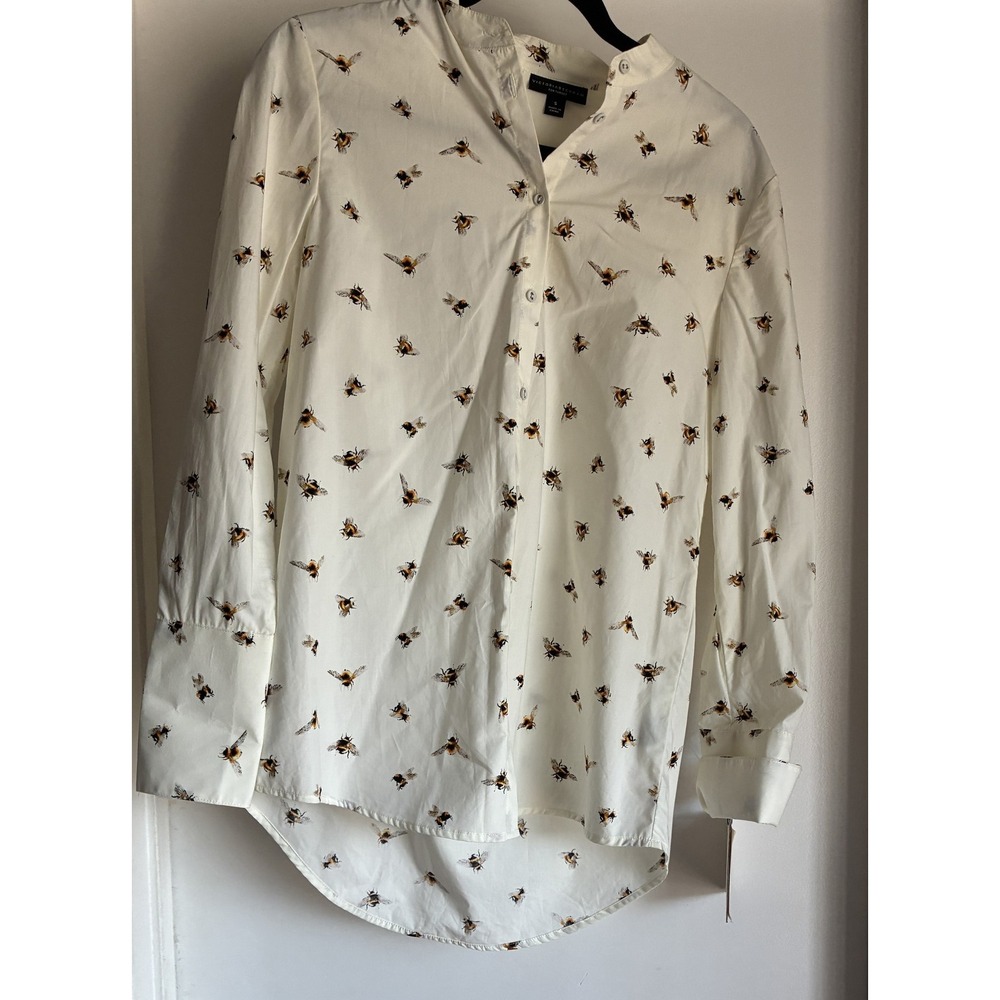 NWT Victoria Beckham Target Button-Down Shirt S White Bee Print Cotton Top